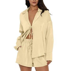 Satin Pajama Set 2 Piece Loungewear Champagne Women L